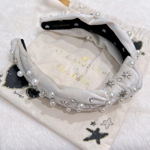 Lele Sadoughi x Hilaria Baldwin Ivory Snowflake and Pearl Knotted Headband
